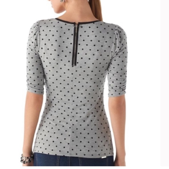 WHBM POLKA DOT SHIRRED SLEEVE TOP - Picture 2 of 11